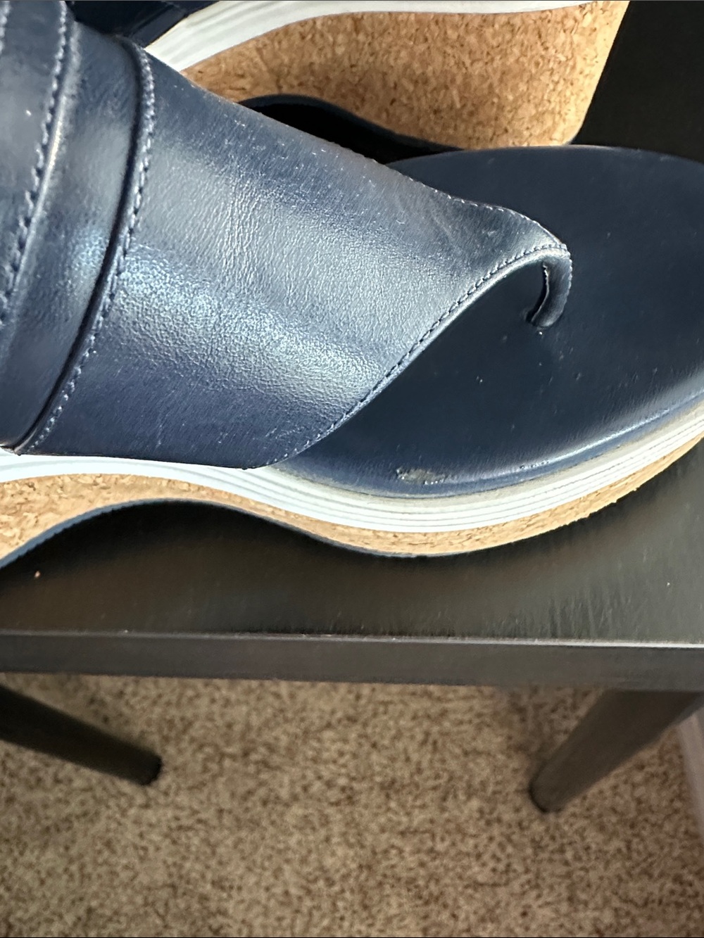 Cole Haan blue leather sandals with gold logo accent and cork souls, size 7 - Picture 5 of 7